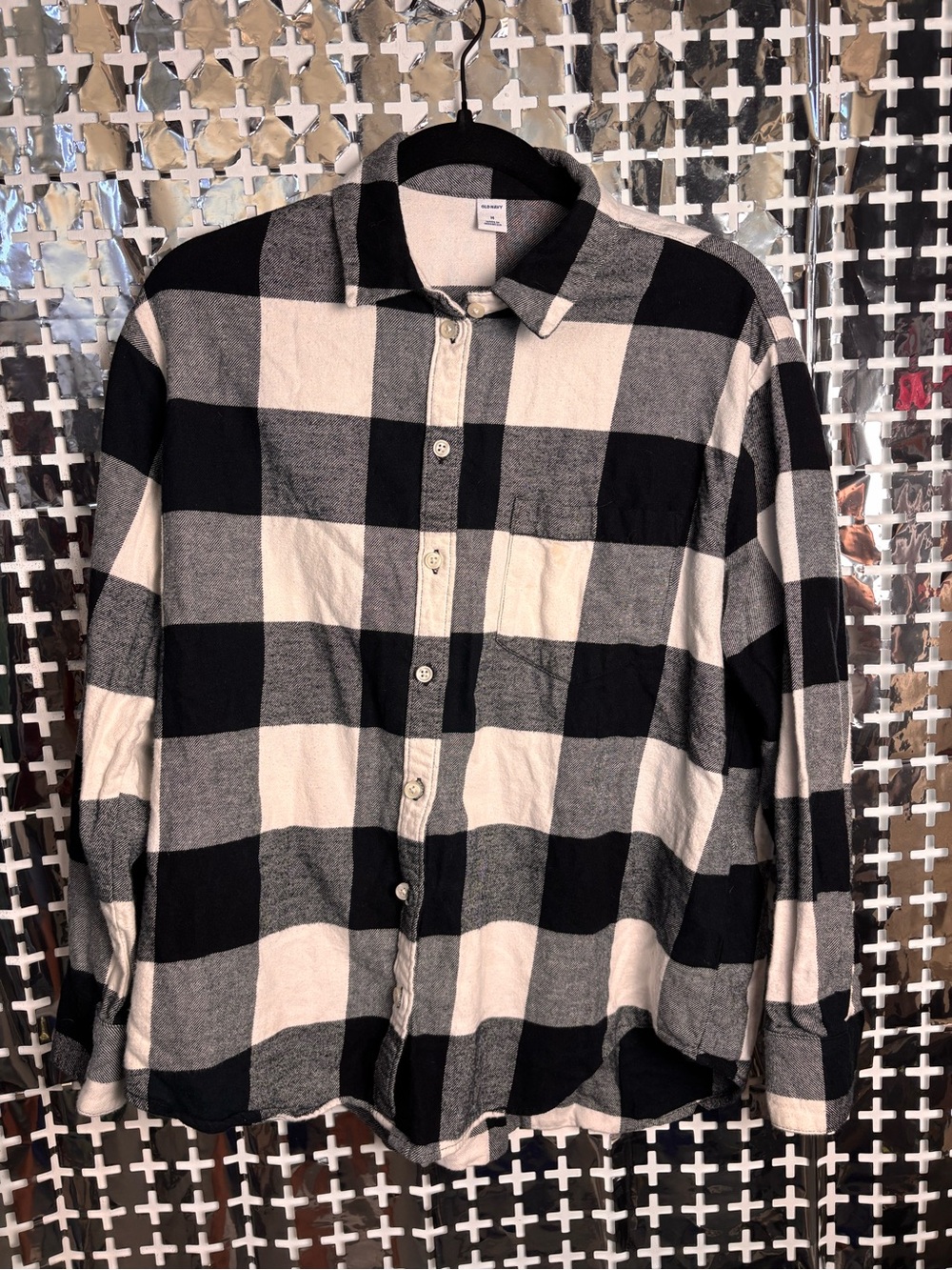 Old Navy Black and White Buffalo Check Button-Down Shirt